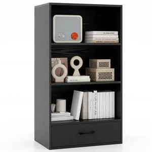 3 Tier Bookcase with Drawer, 42.5Tall Freestanding Bookshelf with 3 Open Shelves & 1 Drawer, Anti-toppling Devices, Modern Display Storage Organizer for Home Office (Black, 42.5" H) 3 Tier Bookcase with Drawer, 42.5Tall Freestanding Bookshelf with 3 Open Shelves & 1 Drawer, Anti-toppling Devices, Modern Display Storage Organizer for Home Office (Black, 42.5" H)