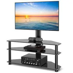 Swivel Floor TV Stand with Table for 32-70 Inch TVs, Universal Height Adjustable TV Floor Stand with Large Storage Shelves, Strong Corner TV Stand Mount Holds up to 88lbs, Black Swivel Floor TV Stand with Table for 32-70 Inch TVs, Universal Height Adjustable TV Floor Stand with Large Storage Shelves, Strong Corner TV Stand Mount Holds up to 88lbs, Black