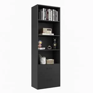 4 Shelf Bookcase with 2 Drawers, 74 Inch 4 Tiers Tall Open Bookshelf with 2 Slide-Out Drawers, Anti-toppling Device, Freestanding Wood Storage Shelf for Home Office (Black, 74" H) 4 Shelf Bookcase with 2 Drawers, 74 Inch 4 Tiers Tall Open Bookshelf with 2 Slide-Out Drawers, Anti-toppling Device, Freestanding Wood Storage Shelf for Home Office (Black, 74" H)
