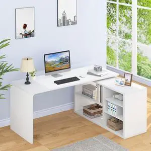 White L Shaped Desk with Shelf, Reversible Modern Home Office Desk Workstation, L Shape Computer Desk with Storage Cabinet Drawer, Industrial Wood Corner Table for Work Study Writing Gaming, 55 In White L Shaped Desk with Shelf, Reversible Modern Home Office Desk Workstation, L Shape Computer Desk with Storage Cabinet Drawer, Industrial Wood Corner Table for Work Study Writing Gaming, 55 In