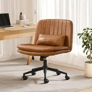 Criss Cross Chair with Wheels, Comfy Armless Cross Legged Office Chair with Wide Seat, Double-Thick Cushion, Pillow, Adjustable Swivel Computer Task Vanity Home Office Desk Chair (Brown, with Wheels) Criss Cross Chair with Wheels, Comfy Armless Cross Legged Office Chair with Wide Seat, Double-Thick Cushion, Pillow, Adjustable Swivel Computer Task Vanity Home Office Desk Chair (Brown, with Wheels)