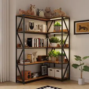 Large Farmhouse Style 5 Tiers Corner Bookshelf with Grow Light, Extra Wide Plant Stand & Bookcase for Home Office Craft SpaceLiving Room, Rustic Wooden Corner Shelf for Indoor Plants Large Farmhouse Style 5 Tiers Corner Bookshelf with Grow Light, Extra Wide Plant Stand & Bookcase for Home Office Craft SpaceLiving Room, Rustic Wooden Corner Shelf for Indoor Plants