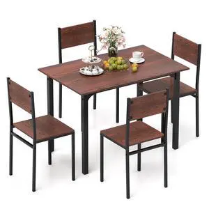 5-Piece Dining Table Set for 4, High-Back Chairs, Walnut | Metal Frame, Adjustable Footpads, Rustic Industrial, Space-Saving for Small Apartment & Breakfast Nook 5-Piece Dining Table Set for 4, High-Back Chairs, Walnut | Metal Frame, Adjustable Footpads, Rustic Industrial, Space-Saving for Small Apartment & Breakfast Nook