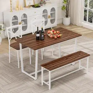 4 Pieces Dining Set 4-Piece Kitchen Table Set Perfect, Easy Assembly Seater for Indoor Home, Dinner, Kitchen, Dark Walnut(1 Table+2Chair+1Stool 4 Pieces Dining Set 4-Piece Kitchen Table Set Perfect, Easy Assembly Seater for Indoor Home, Dinner, Kitchen, Dark Walnut(1 Table+2Chair+1Stool