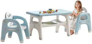 Kids Table and Chairs Set, Activity Table with 2 Chairs for Ages 3-6, Toddler Table and Chair Set Ideal for Reading, Drawing, Dining, Arts Crafts,Gifts for Kids (Blue) Kids Table and Chairs Set, Activity Table with 2 Chairs for Ages 3-6, Toddler Table and Chair Set Ideal for Reading, Drawing, Dining, Arts Crafts,Gifts for Kids (Blue)