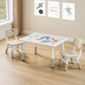 Adjustable Kids Table and 2 Chair Set, Height Adjustable Multi-Activity Play Desk, Marble Graffiti Design, Preschool Montessori Art & Craft Furniture for Children, Home, Daycare, Kindergarten Adjustable Kids Table and 2 Chair Set, Height Adjustable Multi-Activity Play Desk, Marble Graffiti Design, Preschool Montessori Art & Craft Furniture for Children, Home, Daycare, Kindergarten