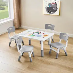 Adjustable Kids Table and 4 Chair Set, Height Adjustable Multi-Activity Play Desk, Marble Graffiti Design, Preschool Montessori Art & Craft Furniture for Children, Home, Daycare, Kindergarten Adjustable Kids Table and 4 Chair Set, Height Adjustable Multi-Activity Play Desk, Marble Graffiti Design, Preschool Montessori Art & Craft Furniture for Children, Home, Daycare, Kindergarten