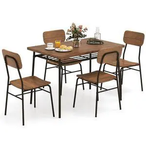 5-Piece Dining Table Set, Kitchen Table Chairs Set with Dinner Table, Storage Rack, Metal Frame, Space-Saving Dinette Set for Breakfast Nook, Small Places, Dining Room Table Set for 4 5-Piece Dining Table Set, Kitchen Table Chairs Set with Dinner Table, Storage Rack, Metal Frame, Space-Saving Dinette Set for Breakfast Nook, Small Places, Dining Room Table Set for 4