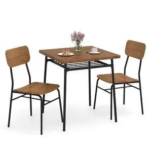 3-Piece Dining Table Set, Kitchen Table Chairs Set with Dinner Table, Storage Rack, Metal Frame, Space-Saving Dinette Set for Breakfast Nook, Small Places, Restaurant, Dining Room Set for 2 3-Piece Dining Table Set, Kitchen Table Chairs Set with Dinner Table, Storage Rack, Metal Frame, Space-Saving Dinette Set for Breakfast Nook, Small Places, Restaurant, Dining Room Set for 2