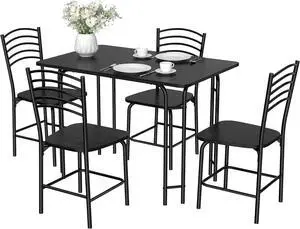 5 Piece Dining Table Set, Small Kitchen Table Chairs Set of 4, Space-Saving Dinette Set with 4 High-Back Chairs Metal Frame for Dining Room Kitchen 5 Piece Dining Table Set, Small Kitchen Table Chairs Set of 4, Space-Saving Dinette Set with 4 High-Back Chairs Metal Frame for Dining Room Kitchen