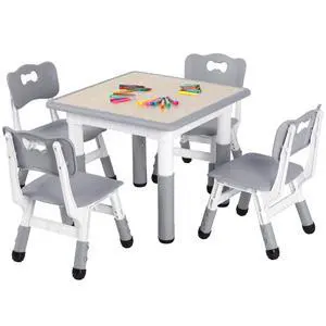 Kids Table and 4 Chairs Set, Height Adjustable ((18.9"23.6"), Anti-Slip Childrens Activity Desk, Wipe-Clean Desktop, Montessori Learning, Drawing for Toddler, Classroom, Home & Daycare (Grey) Kids Table and 4 Chairs Set, Height Adjustable ((18.9"23.6"), Anti-Slip Childrens Activity Desk, Wipe-Clean Desktop, Montessori Learning, Drawing for Toddler, Classroom, Home & Daycare (Grey)