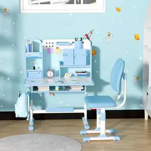 Height Adjustable Children's Desk and Chair Set with Storage Drawers for Children's Home and Bedroom Furniture, Divided, School Study Room, Good for Homework, Study, Gift for Boys and Girls (Blue3) Height Adjustable Children's Desk and Chair Set with Storage Drawers for Children's Home and Bedroom Furniture, Divided, School Study Room, Good for Homework, Study, Gift for Boys and Girls (Blue3)