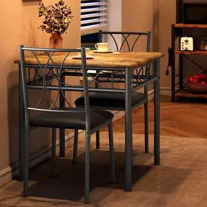 Dining Table Set for 2, Kitchen Table and Chairs for 2, Square Kitchen Table Set with Upholstered Chairs, Dining Room Table Set for Small Space, Apartment, Dinner, Retro Brown Dining Table Set for 2, Kitchen Table and Chairs for 2, Square Kitchen Table Set with Upholstered Chairs, Dining Room Table Set for Small Space, Apartment, Dinner, Retro Brown