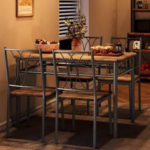Dining Table Set for 4, Kitchen Table and Chairs for 4, Rectangular Kitchen Table Set with Sturdy Chairs, Dining Room Table Set for Small Space, Apartment, Dinner, Retro Brown Dining Table Set for 4, Kitchen Table and Chairs for 4, Rectangular Kitchen Table Set with Sturdy Chairs, Dining Room Table Set for Small Space, Apartment, Dinner, Retro Brown