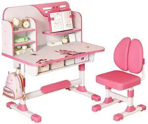 Upgraded Kid's Desk and Chair Set, Adjustable Children's Study Table with Bookshelf and Storage Drawer, 50-Degree Tiltable Desktop with Chair for Bedroom (Pink1 111cm) Upgraded Kid's Desk and Chair Set, Adjustable Children's Study Table with Bookshelf and Storage Drawer, 50-Degree Tiltable Desktop with Chair for Bedroom (Pink1 111cm)