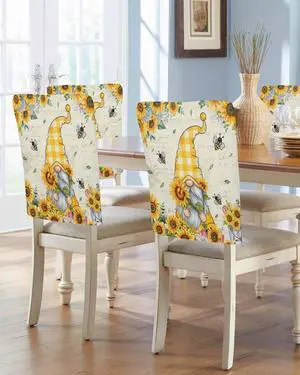 Spring Summer Bee Gnomes 6 Packs Dining Chair Back Cover,Kitchen Dinner Chair Seat Covers Washable Chair Slip Covers,Sunflower Bumble Bee Yellow Plaid Removable Slipcovers Protect for Dinning Spring Summer Bee Gnomes 6 Packs Dining Chair Back Cover,Kitchen Dinner Chair Seat Covers Washable Chair Slip Covers,Sunflower Bumble Bee Yellow Plaid Removable Slipcovers Protect for Dinning