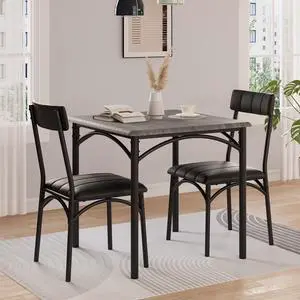 2-Person Dining Table Set (3 Pieces) - Square Kitchen Table with Upholstered Chairs | Ideal Small Space Dining Set for Apartments, Studios | Compact Kitchen Dining Set for 2 Adults/Kids 2-Person Dining Table Set (3 Pieces) - Square Kitchen Table with Upholstered Chairs | Ideal Small Space Dining Set for Apartments, Studios | Compact Kitchen Dining Set for 2 Adults/Kids