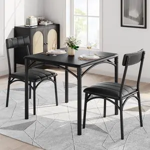 2-Person Dining Table Set (3 Pieces) - Square Kitchen Table with Upholstered Chairs | Ideal Small Space Dining Set for Apartments, Studios | Compact Kitchen Dining Set for 2 Adults/Kids 2-Person Dining Table Set (3 Pieces) - Square Kitchen Table with Upholstered Chairs | Ideal Small Space Dining Set for Apartments, Studios | Compact Kitchen Dining Set for 2 Adults/Kids
