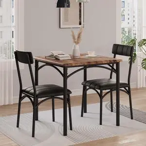 2-Person Dining Table Set (3 Pieces) - Square Kitchen Table with Upholstered Chairs | Ideal Small Space Dining Set for Apartments, Studios | Compact Kitchen Dining Set for 2 Adults/Kids 2-Person Dining Table Set (3 Pieces) - Square Kitchen Table with Upholstered Chairs | Ideal Small Space Dining Set for Apartments, Studios | Compact Kitchen Dining Set for 2 Adults/Kids