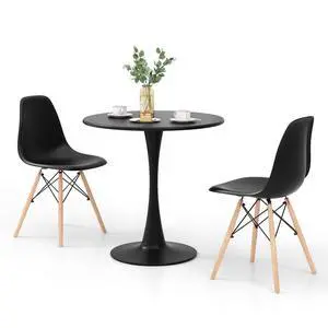 Round Dining Table Set for 2, 32" Kitchen Table and Chairs with Solid Wood Legs, Plastic Seats, Metal Frame, Space Saving Dinette Set for Breakfast Nook, Apartment, Home Office (Black) Round Dining Table Set for 2, 32" Kitchen Table and Chairs with Solid Wood Legs, Plastic Seats, Metal Frame, Space Saving Dinette Set for Breakfast Nook, Apartment, Home Office (Black)