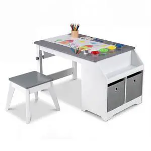 Kids Art Table and Chair Set, Wooden Arts Crafts Activity Set w/Paper Roll, Storage Shelf, Bins, for Writing Drawing Dining, Children Learning Furniture, Toddler Table and Chair Set Kids Art Table and Chair Set, Wooden Arts Crafts Activity Set w/Paper Roll, Storage Shelf, Bins, for Writing Drawing Dining, Children Learning Furniture, Toddler Table and Chair Set