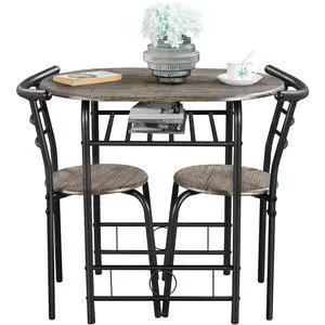 Table & Chair Sets for 2, Dining Room Table Set w/Metal Frame, Storage Rack, Space-Saving Design for Kitchens, Apartments, Dorm Rooms - Drift Brown Table & Chair Sets for 2, Dining Room Table Set w/Metal Frame, Storage Rack, Space-Saving Design for Kitchens, Apartments, Dorm Rooms - Drift Brown