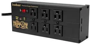 Isobar 6 Outlet Surge Protector Power Strip with 2 USB Charging Ports,10ft Long Cord, Right-Angle Plug, Metal, 3840 Joules, & $50K Insurance (IBAR6ULTRAUSBB)Black Isobar 6 Outlet Surge Protector Power Strip with 2 USB Charging Ports,10ft Long Cord, Right-Angle Plug, Metal, 3840 Joules, & $50K Insurance (IBAR6ULTRAUSBB)Black