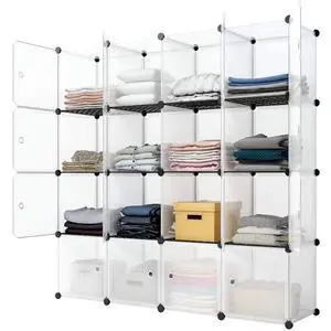 Cube Storage Organizer with Doors, DIY Plastic Modular Bookshelf Closet Cabinet Space Saver for Home, Living Room, Office (16-Cube/White Panels White Door) Cube Storage Organizer with Doors, DIY Plastic Modular Bookshelf Closet Cabinet Space Saver for Home, Living Room, Office (16-Cube/White Panels White Door)