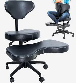 Black Mobile Cross Legged Office Chair with Back Support, CHAIR-CL03B | For Yoga Meditation, ADHD, Height Adjustable, Full Swivel Seat, Holds 242 lbs Black Mobile Cross Legged Office Chair with Back Support, CHAIR-CL03B | For Yoga Meditation, ADHD, Height Adjustable, Full Swivel Seat, Holds 242 lbs
