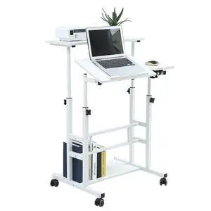 Portable Standing Desk on Wheels, Height Adjustable Mobile Workstation with Keyboard Tray and Storage Shelf, Rolling Laptop Desk for Home Office, Small Spaces, Study, Bedside Use Portable Standing Desk on Wheels, Height Adjustable Mobile Workstation with Keyboard Tray and Storage Shelf, Rolling Laptop Desk for Home Office, Small Spaces, Study, Bedside Use