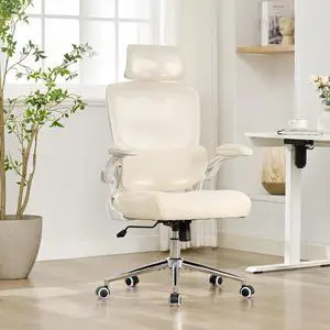 Ergonomic Office Chair,Home Mesh Office Desk Chairs,High Back Chair 330 LBS,Swivel Computer Task Chair with Adjustable Lumbar Support,Up&Down Flip-Up Arms,Rocking Function (Beige) Ergonomic Office Chair,Home Mesh Office Desk Chairs,High Back Chair 330 LBS,Swivel Computer Task Chair with Adjustable Lumbar Support,Up&Down Flip-Up Arms,Rocking Function (Beige)