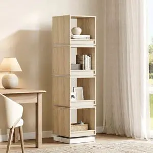 4-Tier Rotating Bookshelf Tower, 360° Spinning Wood Narrow Tall Book Shelf Organizer, Modern Geometric Storage for Sapce Saving, Revolving Bookcase for Living Room, Bedroom, Home Office 4-Tier Rotating Bookshelf Tower, 360° Spinning Wood Narrow Tall Book Shelf Organizer, Modern Geometric Storage for Sapce Saving, Revolving Bookcase for Living Room, Bedroom, Home Office