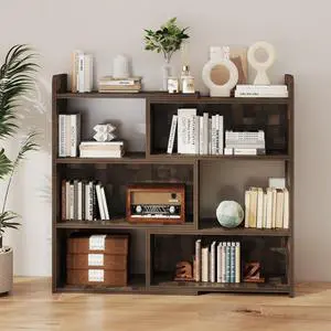 Wooden Expandable Bookcase, 3-Tier Ladder Open Storage Bookshelf, Storage Organizer Bookcase for Study Office Living Room, Brown Wooden Expandable Bookcase, 3-Tier Ladder Open Storage Bookshelf, Storage Organizer Bookcase for Study Office Living Room, Brown