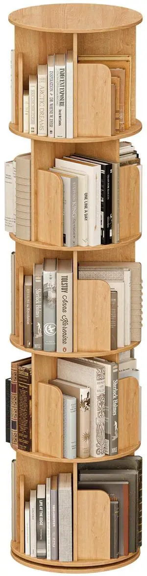 Wooden 5 Tier Rotating Bookshelf, Spinning Bookshelf Tower,Modern Revolving Small Bookcase for Corner,Living Room,Bedroom (Natural Oak, 5-Tier) Wooden 5 Tier Rotating Bookshelf, Spinning Bookshelf Tower,Modern Revolving Small Bookcase for Corner,Living Room,Bedroom (Natural Oak, 5-Tier)