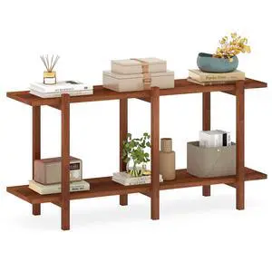 2-Tier Wood Bookshelf, 48" Modern Console Table with Wide Storage Shelf, Horizontal Rubber Wood Bookcase, Open Display Racks Shelving Unit for Bedroom, Living Room, Office, Entryway 2-Tier Wood Bookshelf, 48" Modern Console Table with Wide Storage Shelf, Horizontal Rubber Wood Bookcase, Open Display Racks Shelving Unit for Bedroom, Living Room, Office, Entryway