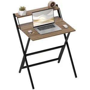 Small Folding Desk, 27.6 Inch Foldable Computer Desk with Monitor Shelf, Space Saving Portable Writing Table for Small Spaces, Home Office, Study, Easy Assembly, Walnut Small Folding Desk, 27.6 Inch Foldable Computer Desk with Monitor Shelf, Space Saving Portable Writing Table for Small Spaces, Home Office, Study, Easy Assembly, Walnut