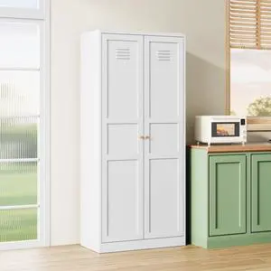 Metal Pantry Cabinet, Utility Storage Cabinets with 2 Doors and 5 Shelves, Versatile Freestanding Tall Cupboard for Kitchen, Bedroom, Laundry Room and Office, 71" H x 15.7" D x 31.5" W Metal Pantry Cabinet, Utility Storage Cabinets with 2 Doors and 5 Shelves, Versatile Freestanding Tall Cupboard for Kitchen, Bedroom, Laundry Room and Office, 71" H x 15.7" D x 31.5" W