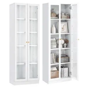 White Bookcase with Doors, 5 Tier Bookshelf, Tall Bookshelf with Storage, Modern Display Cases for Collectibles, 70.87" Display Cabinet with Doors Curio Cabinet for Home Office Library White Bookcase with Doors, 5 Tier Bookshelf, Tall Bookshelf with Storage, Modern Display Cases for Collectibles, 70.87" Display Cabinet with Doors Curio Cabinet for Home Office Library