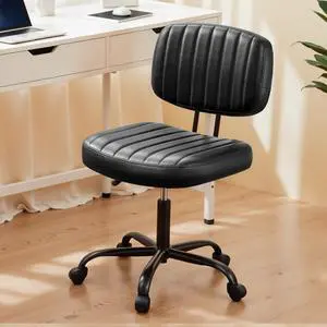 Small Office Desk Chair with Wheels, Armless Desk Chair with Lumbar Support, PU Leather Low Back Adjustable Height 360° Rolling Swivel Task Chair Without Arm for Home, Bedroom,Office, Black Small Office Desk Chair with Wheels, Armless Desk Chair with Lumbar Support, PU Leather Low Back Adjustable Height 360° Rolling Swivel Task Chair Without Arm for Home, Bedroom,Office, Black