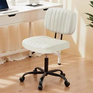 Small Office Desk Chair with Wheels, Armless Desk Chair with Lumbar Support, PU Leather Low Back Adjustable Height 360° Rolling Swivel Task Chair Without Arm for Home, Bedroom,Office, White Small Office Desk Chair with Wheels, Armless Desk Chair with Lumbar Support, PU Leather Low Back Adjustable Height 360° Rolling Swivel Task Chair Without Arm for Home, Bedroom,Office, White