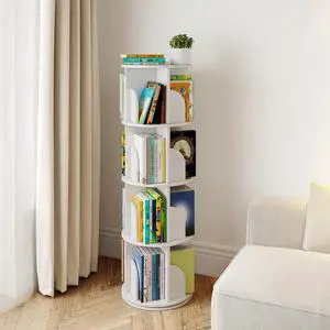 Rotating Bookshelf, 360 Display Spinning Bookcase, Corner Bookshelf, Floor Standing Revolving Bookcase Storage Rack, Narrow Book Shelf Organizer for Small Space, Bedroom, Office (4 Tier, 50" H) Rotating Bookshelf, 360 Display Spinning Bookcase, Corner Bookshelf, Floor Standing Revolving Bookcase Storage Rack, Narrow Book Shelf Organizer for Small Space, Bedroom, Office (4 Tier, 50" H)