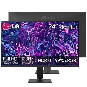 24 inch FHD (1920 x 1080) IPS Computer Monitor, 120Hz, 5ms MBR, HDR10, Dynamic Action Sync, 99% sRGB, VGA, HDMI, Reader Mode, Flicker Safe, Virtually Borderless Design, Tilt Adjustable, Black 24 inch FHD (1920 x 1080) IPS Computer Monitor, 120Hz, 5ms MBR, HDR10, Dynamic Action Sync, 99% sRGB, VGA, HDMI, Reader Mode, Flicker Safe, Virtually Borderless Design, Tilt Adjustable, Black