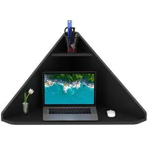 Corner Floating Desk, Wall Mounted Computer Desk with Storage Shelf, Space-Saving Writing Desk, Triangle Laptop Desk for Living Room, Study, Bedroom, Home Office & Small Spaces (Black) Corner Floating Desk, Wall Mounted Computer Desk with Storage Shelf, Space-Saving Writing Desk, Triangle Laptop Desk for Living Room, Study, Bedroom, Home Office & Small Spaces (Black)