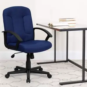 Mid-Back Navy Fabric Executive Swivel Office Chair with Nylon Arms Mid-Back Navy Fabric Executive Swivel Office Chair with Nylon Arms
