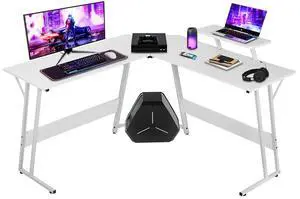 L Shaped Gaming Desk with Monitor Riser Stand, Home Office Corner Desk for Studying, Working and Gaming, Large Desktop, White L Shaped Gaming Desk with Monitor Riser Stand, Home Office Corner Desk for Studying, Working and Gaming, Large Desktop, White
