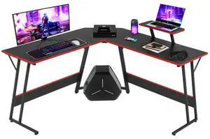 L Shaped Gaming Desk with Monitor Riser Stand, Home Office Corner Desk for Studying, Working, Large Desktop, Black L Shaped Gaming Desk with Monitor Riser Stand, Home Office Corner Desk for Studying, Working, Large Desktop, Black