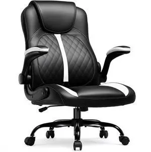 Office Computer Gaming Chair Ergonomic Desk Chair for Adults with Lumbar Support Flip-Up Arms Adjustable Height Swivel Wheels PU Leather Executive Design for Short People Use, Deep White Office Computer Gaming Chair Ergonomic Desk Chair for Adults with Lumbar Support Flip-Up Arms Adjustable Height Swivel Wheels PU Leather Executive Design for Short People Use, Deep White