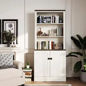 72in Tall Bookshelf 5 Tier Bookcase with Barn Doors and Adjustable Shelves, Farmhouse Book Shelf with Storage Cabinet, Wood Freestanding Display Bookshelves for Bedroom, Living Room 72in Tall Bookshelf 5 Tier Bookcase with Barn Doors and Adjustable Shelves, Farmhouse Book Shelf with Storage Cabinet, Wood Freestanding Display Bookshelves for Bedroom, Living Room