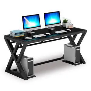 Tempered Glass Computer Desk, Modern Study Office Desk with Metal Frame and Glass Top, Writing Study Desk Table, Gaming Desk for Home Office Workstation (Black, 55.1 Inch) Tempered Glass Computer Desk, Modern Study Office Desk with Metal Frame and Glass Top, Writing Study Desk Table, Gaming Desk for Home Office Workstation (Black, 55.1 Inch)