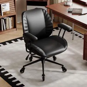 Home Office Desk Chair, Adjustable Comfy Office Chair with Wheels,Leather Office Chair with Removable Armrests, Office Desk Chair with Lumbar Support for Home Office or Workspace, Black Home Office Desk Chair, Adjustable Comfy Office Chair with Wheels,Leather Office Chair with Removable Armrests, Office Desk Chair with Lumbar Support for Home Office or Workspace, Black